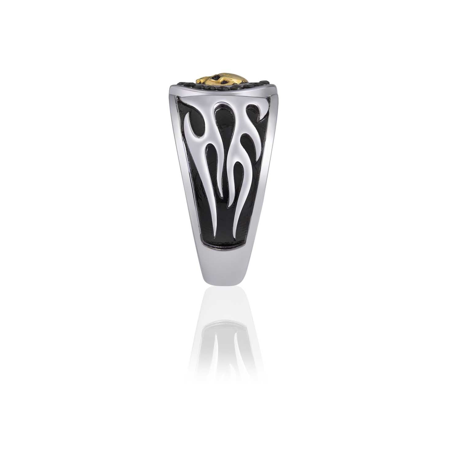 Gold Skull & Flames Signet Ring