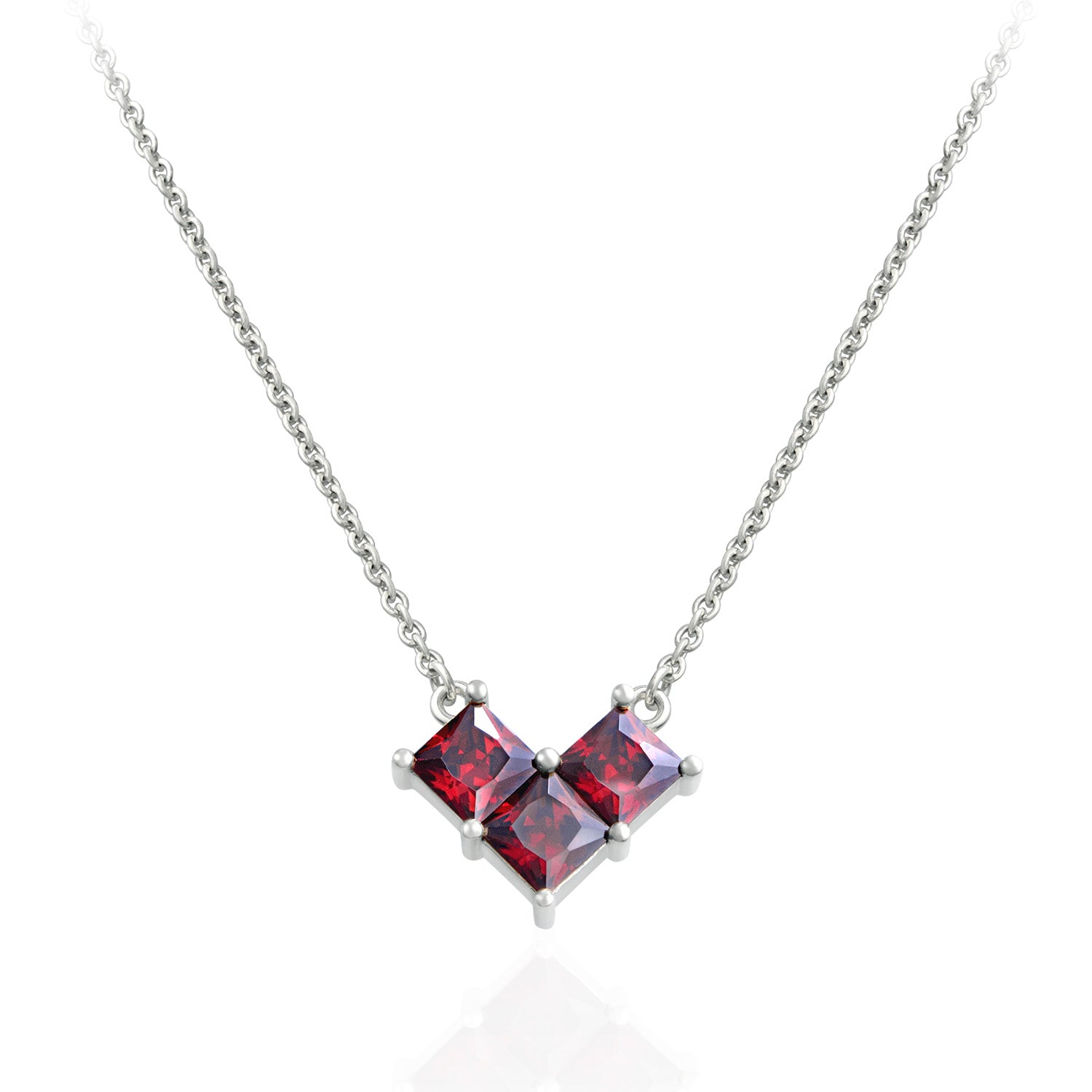 Red 3-Stone Bling Heart Necklace