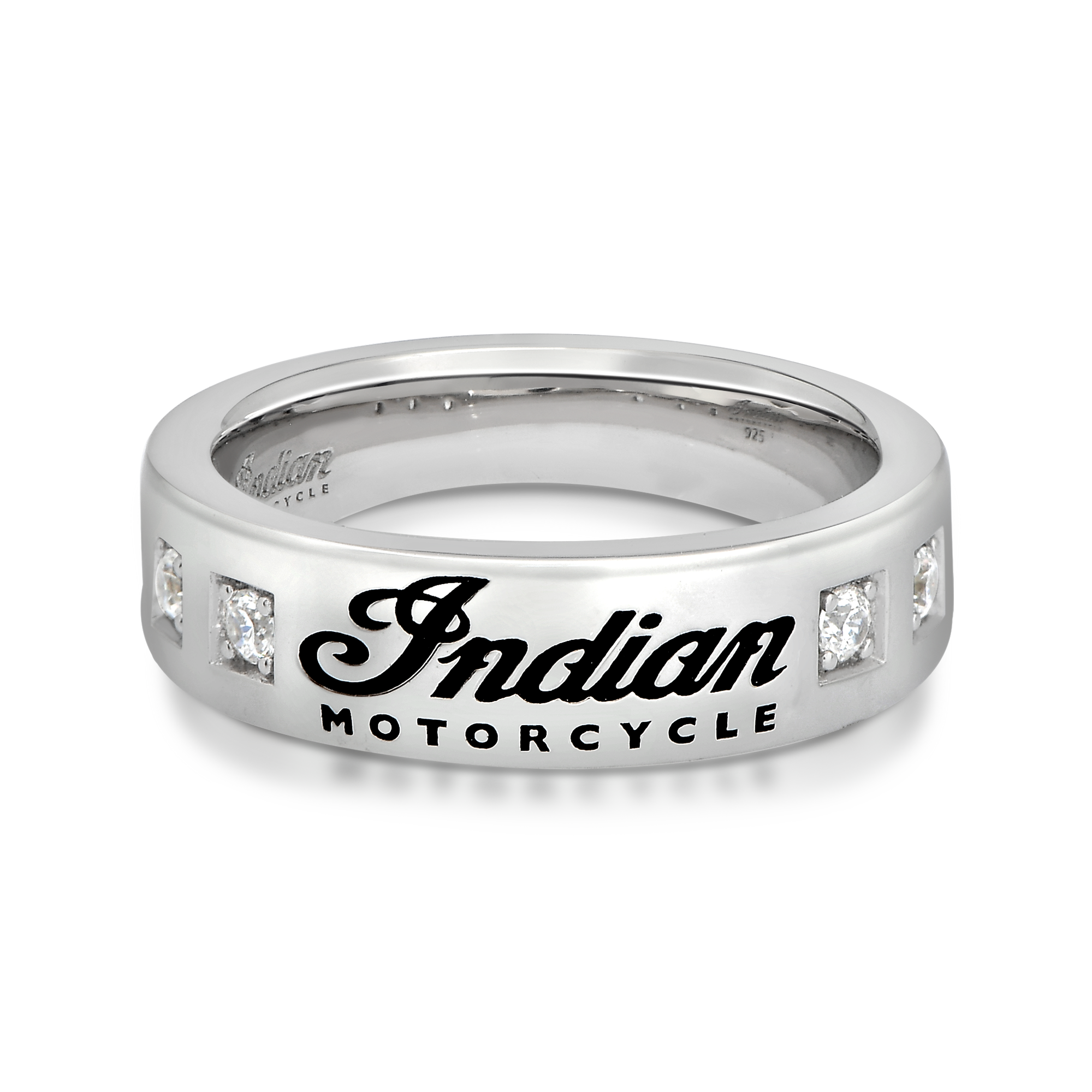 Indian Motorcycle Script Band Ring with Stones