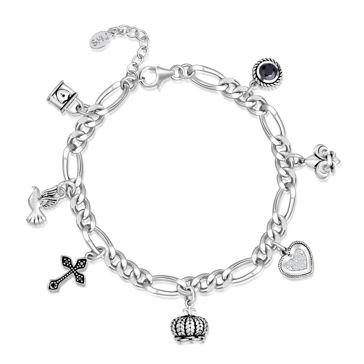 Figaro Chain Stationed Charm Bracelet