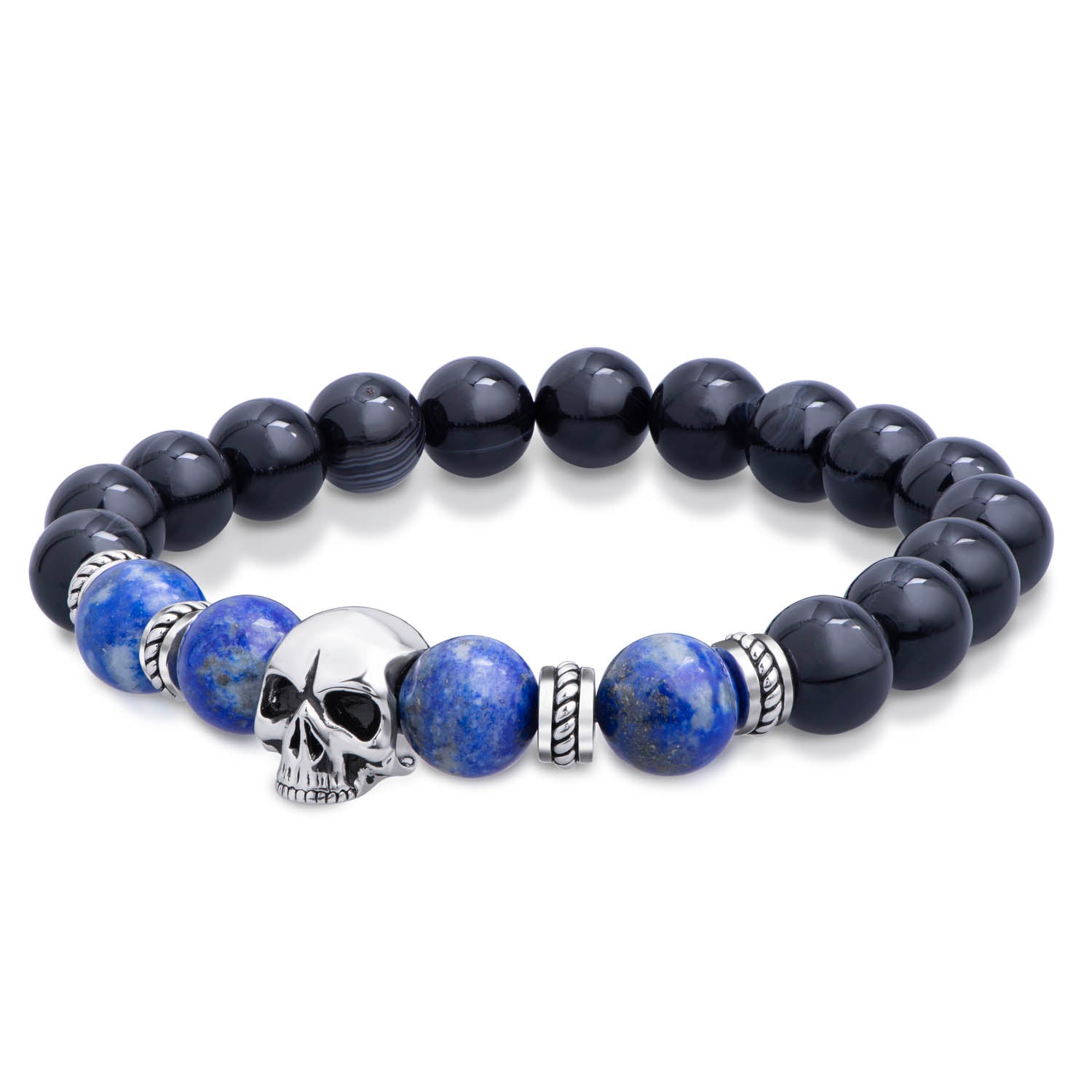 Blue Labradorite Black Agate Skull Stone Bracelet