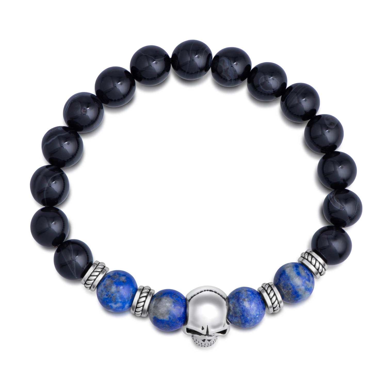 Blue Labradorite Black Agate Skull Stone Bracelet