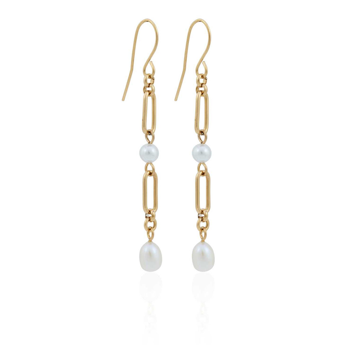 Dual Link Pearl Drop Earrings Steel Horse Jewelry