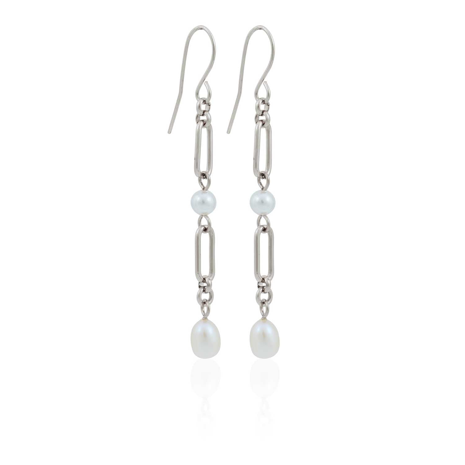 Dual Link Pearl Drop Earrings