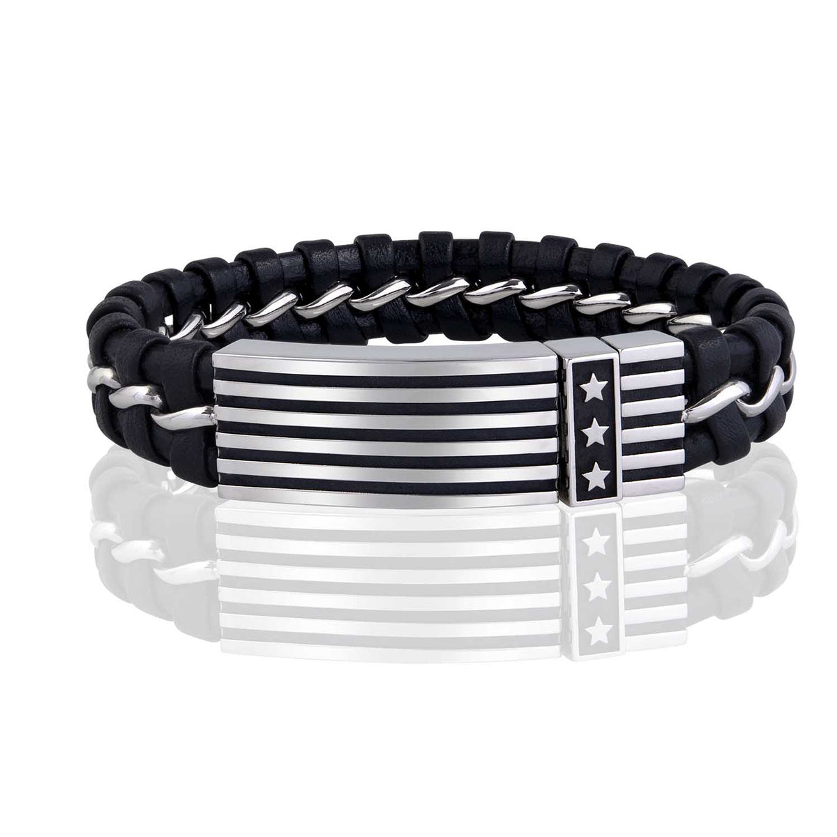 Star &amp; Stripes Leather Bracelet Steel Horse Jewelry