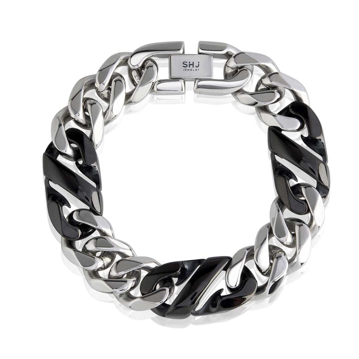 Black Double Link Chain Bracelet Steel Horse Jewelry