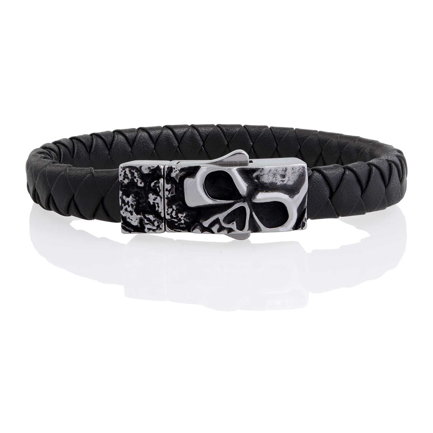 Phantom Skull Leather Bracelet Steel Horse Jewelry