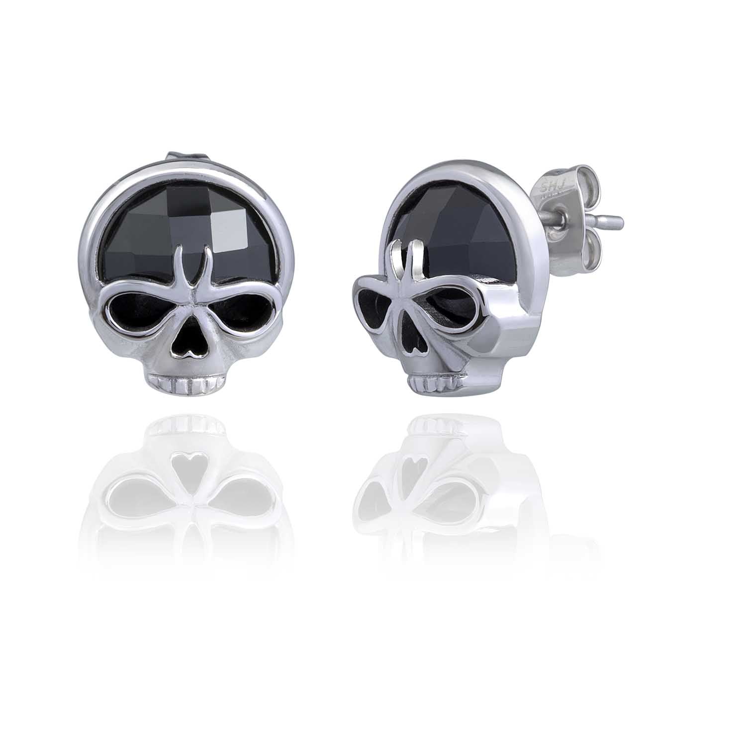 Tempest Skull & Stone Post Earrings Steel Horse Jewelry