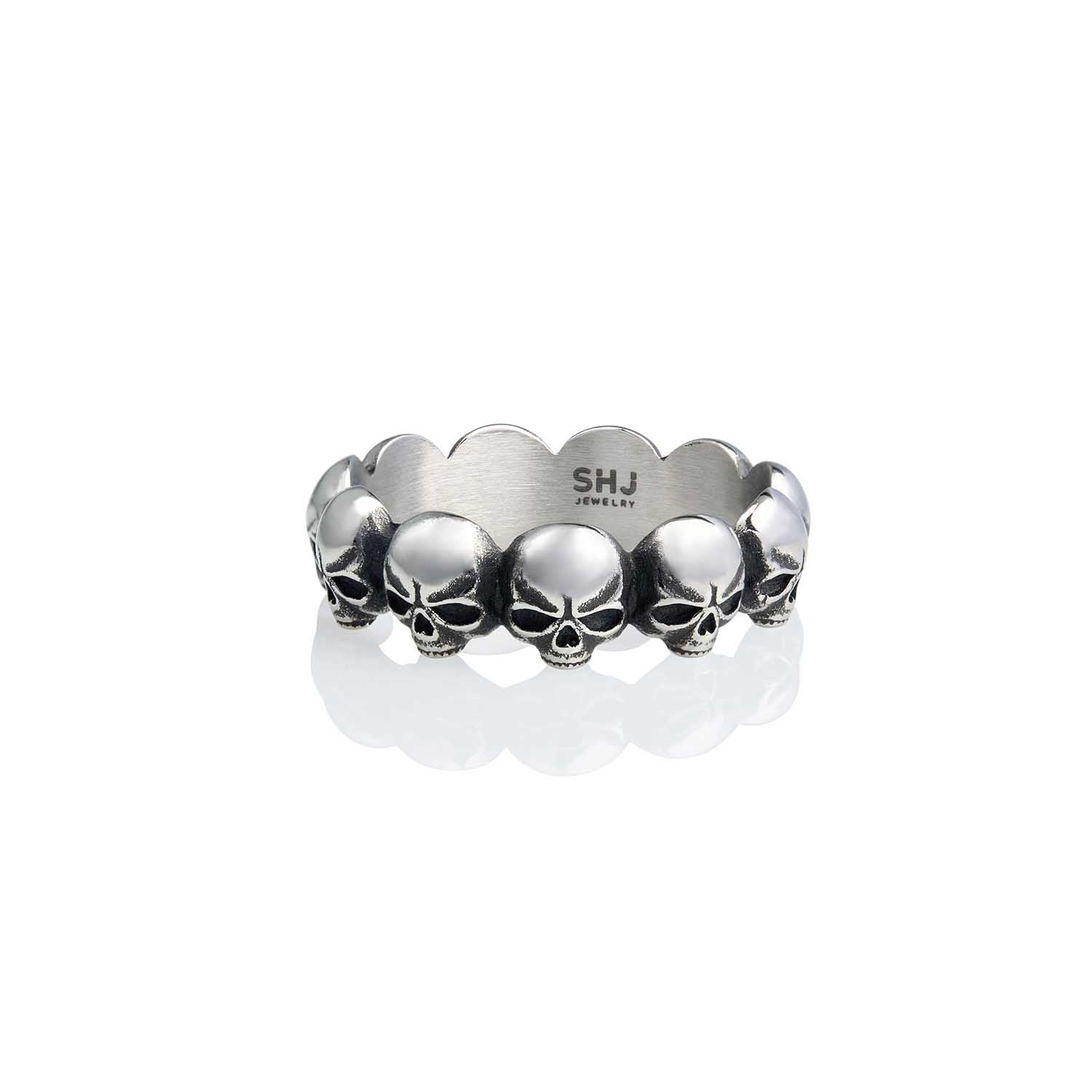 Tempest Skull & Stone Stacking Ring Set Steel Horse Jewelry