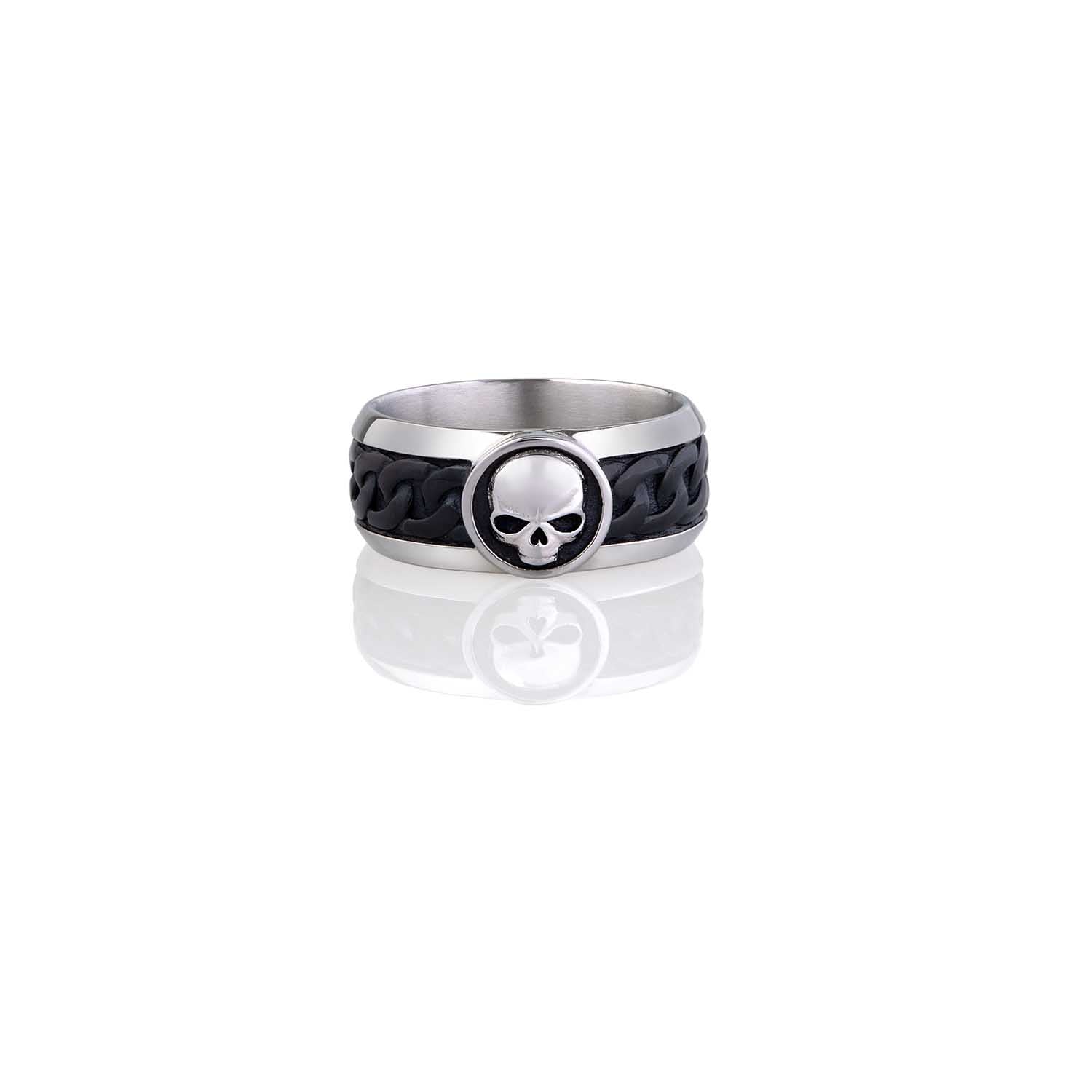 Obsidian Link Skull Band Ring Steel Horse Jewelry