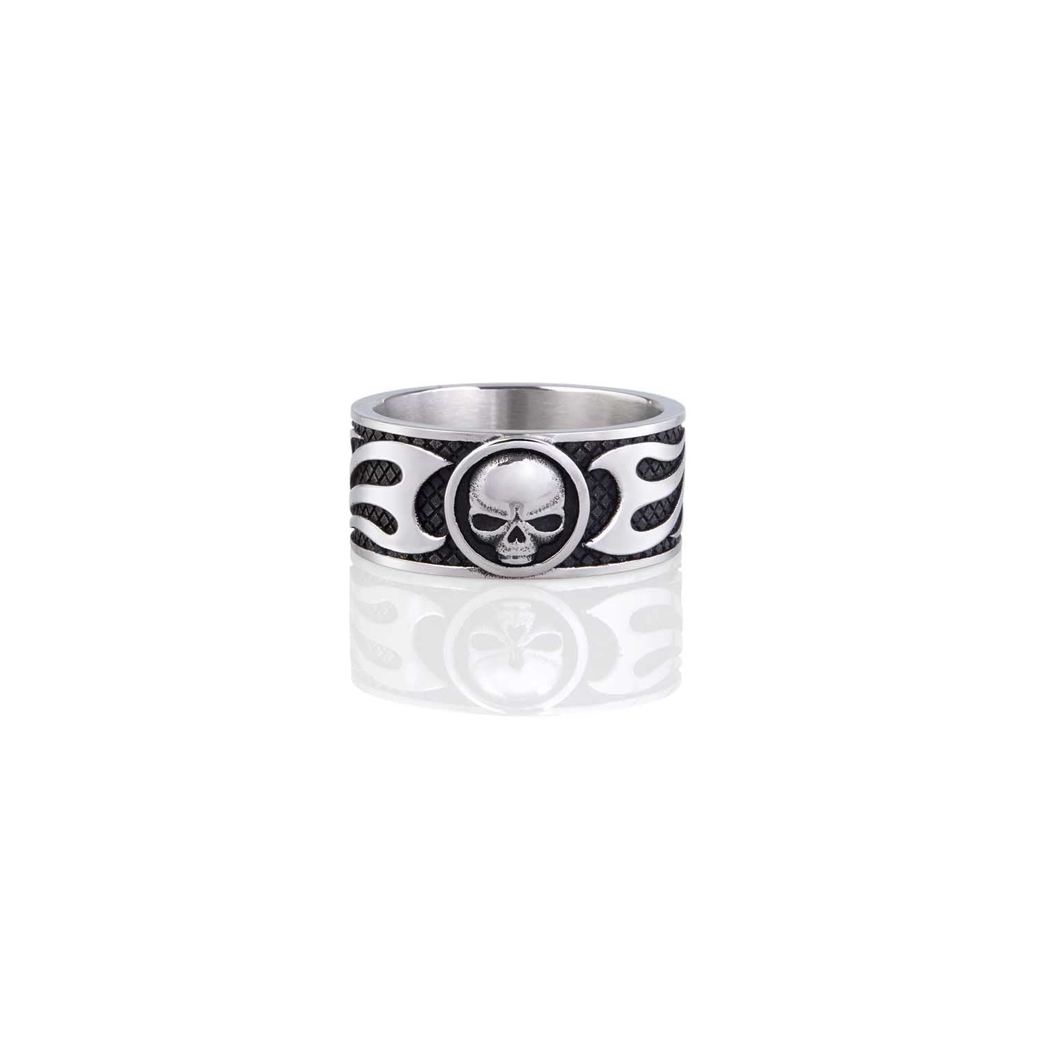 Blazin' Skull Wide Band Ring Steel Horse Jewelry