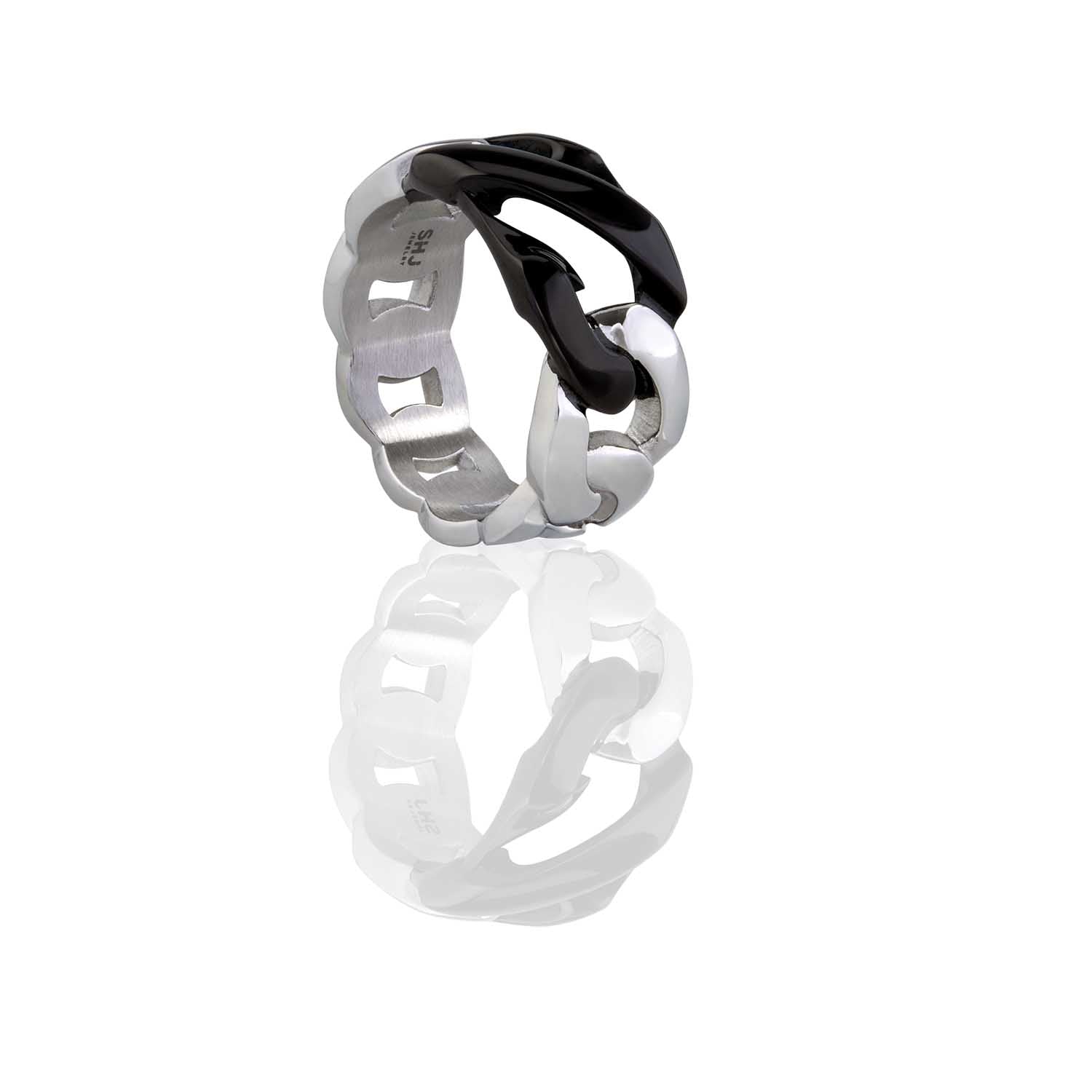 Black Double Link Chain Ring