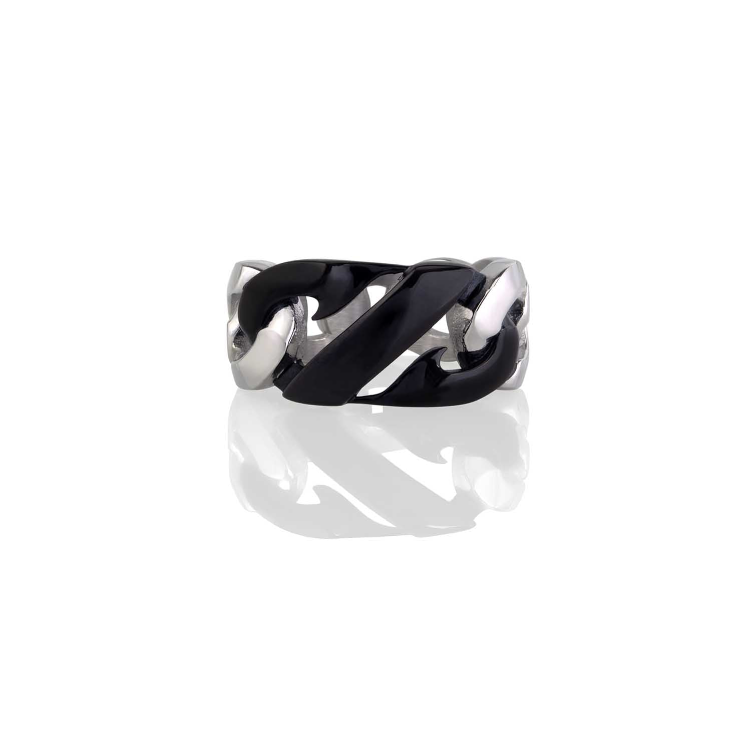 Black Double Link Chain Ring Steel Horse Jewelry