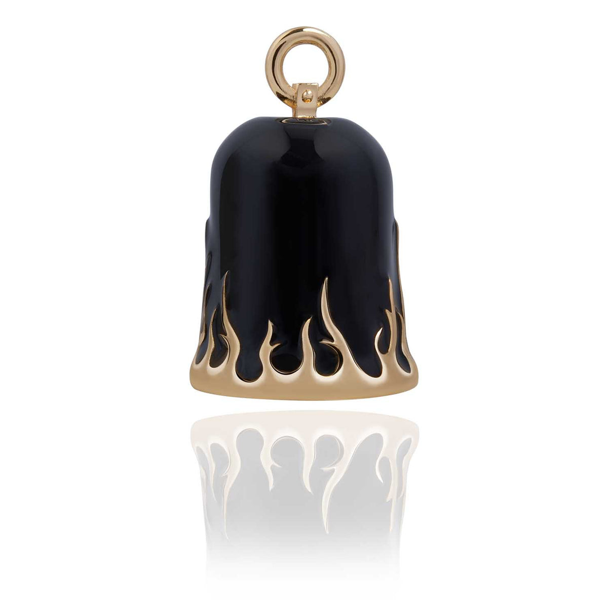 Black Road Bell with Gold Flames Steel Horse Jewelry