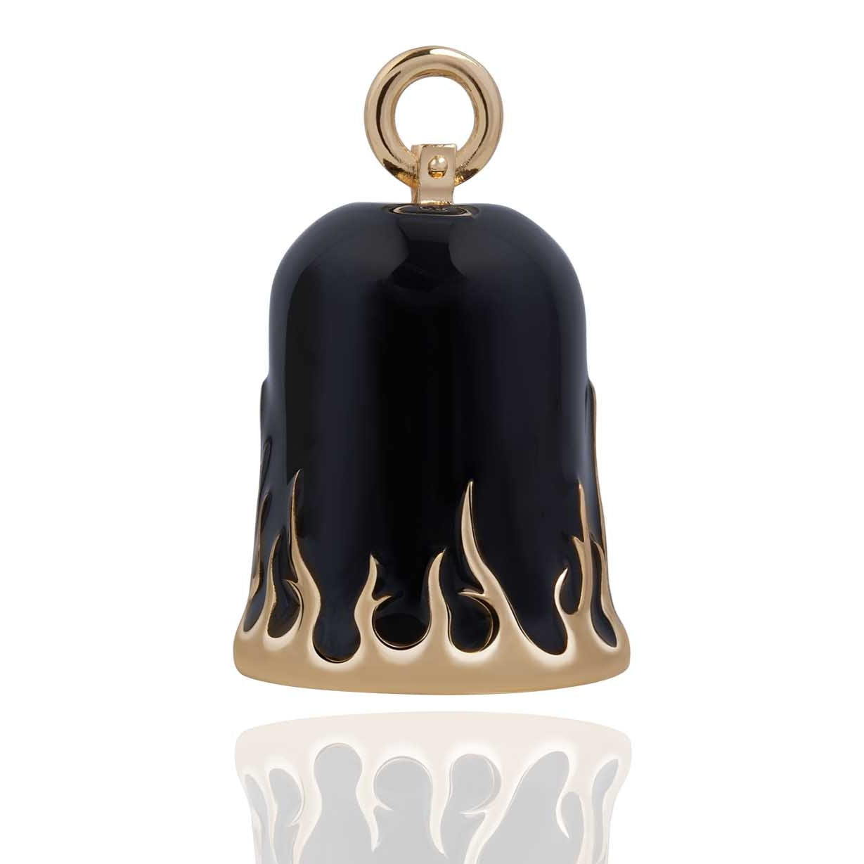 Black Road Bell with Gold Flames Steel Horse Jewelry