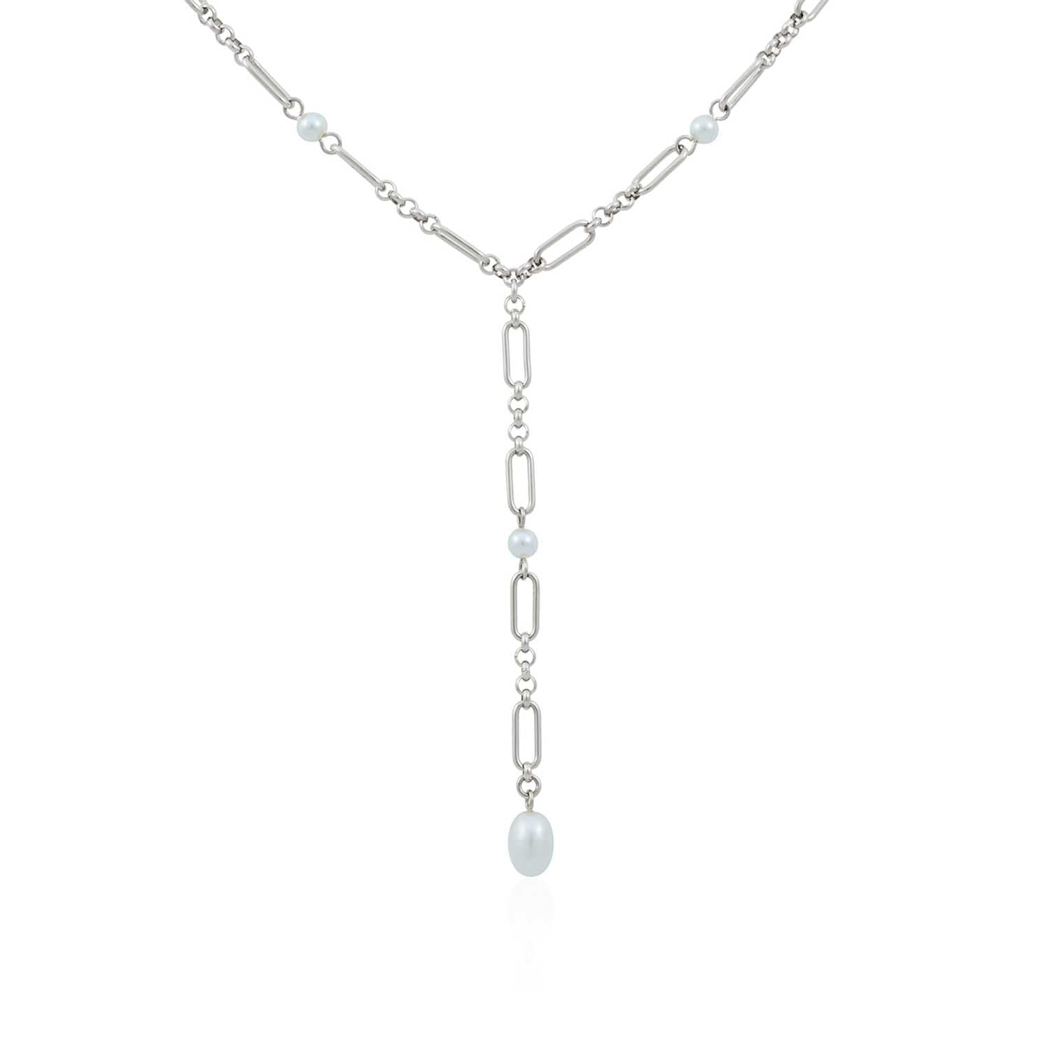 Dual Link Pearl Y Necklace