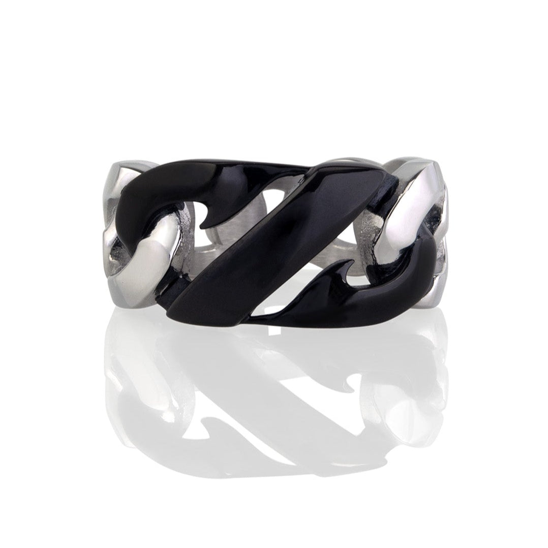 Black Double Link Chain Ring