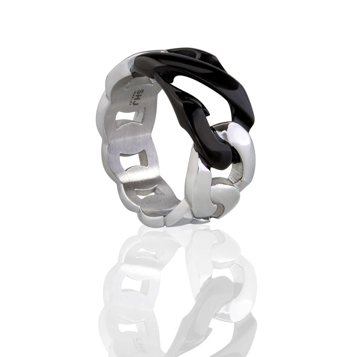 Black Double Link Chain Ring