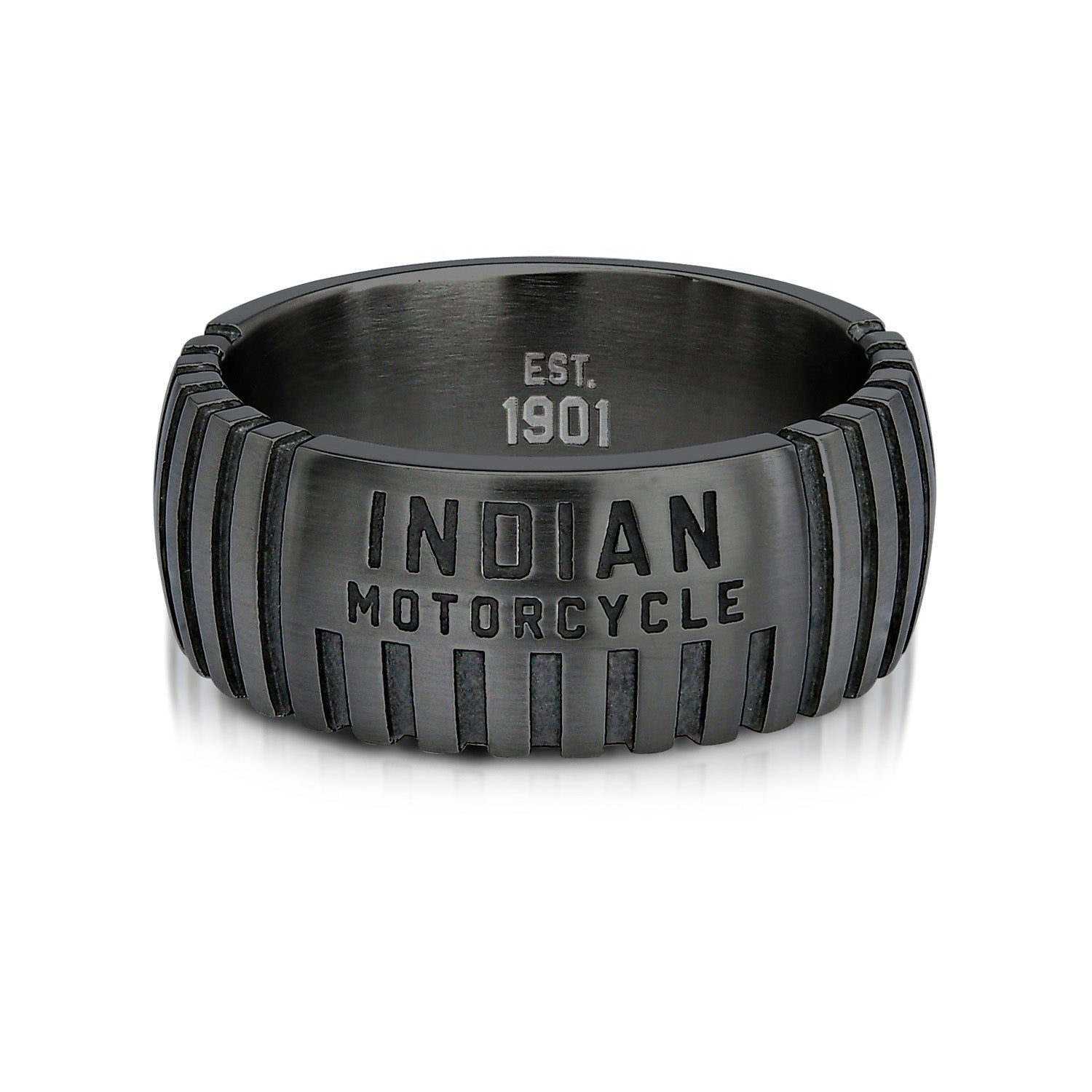 Engine Lines Band Ring in Gray