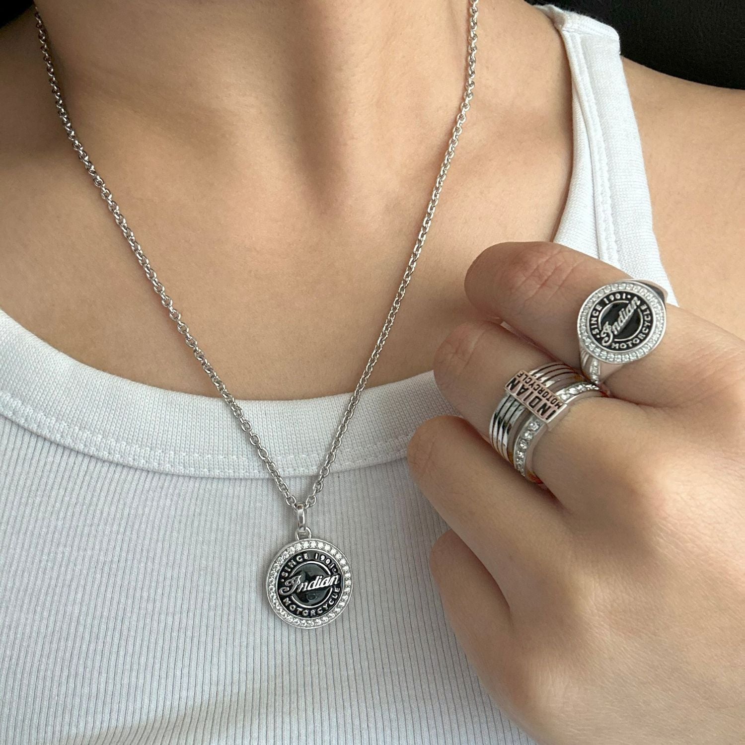 Roundel Script Silver & Bling Necklace