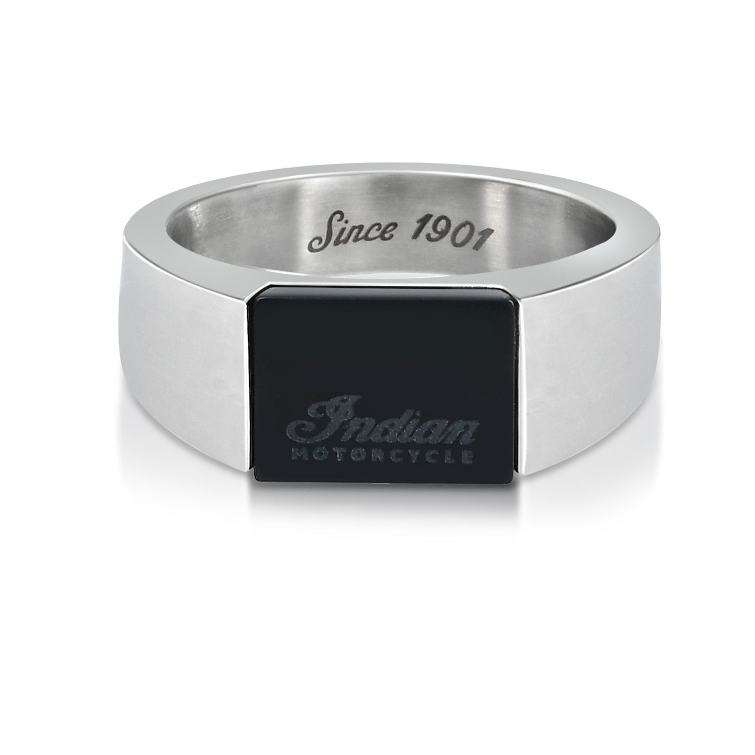 Midnight Indian Motorcycle Rectangle Script Ring