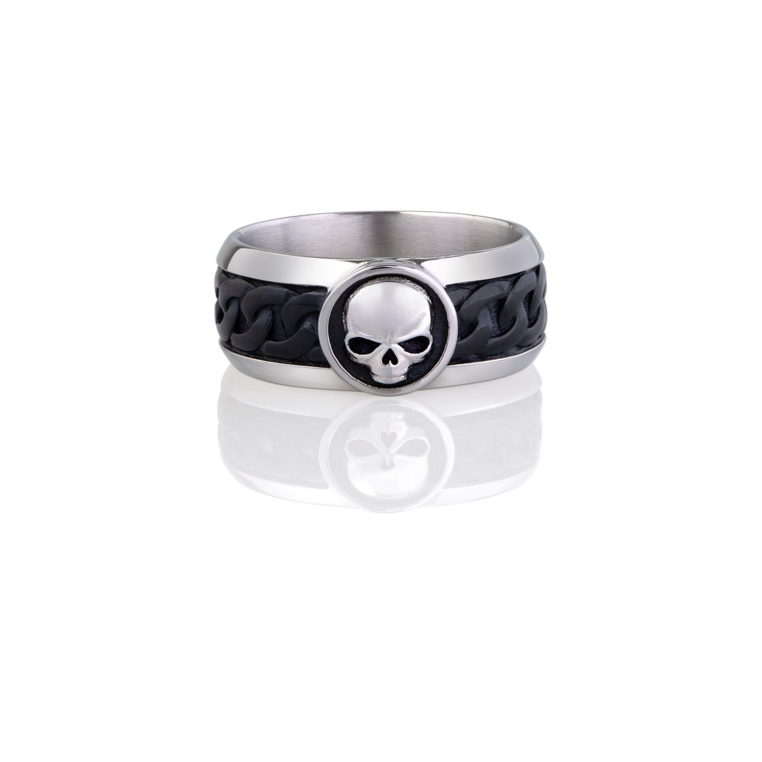 Obsidian Link Skull Band Ring