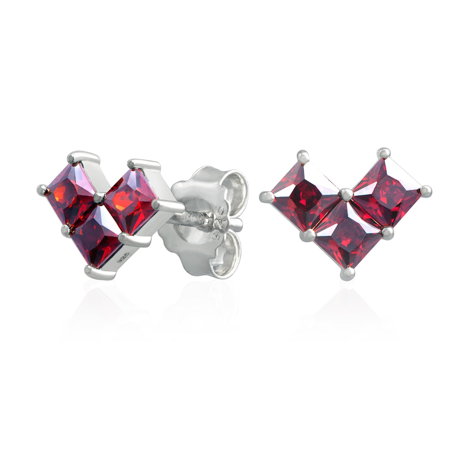 Red 3-Stone Bling Heart Post Earrings