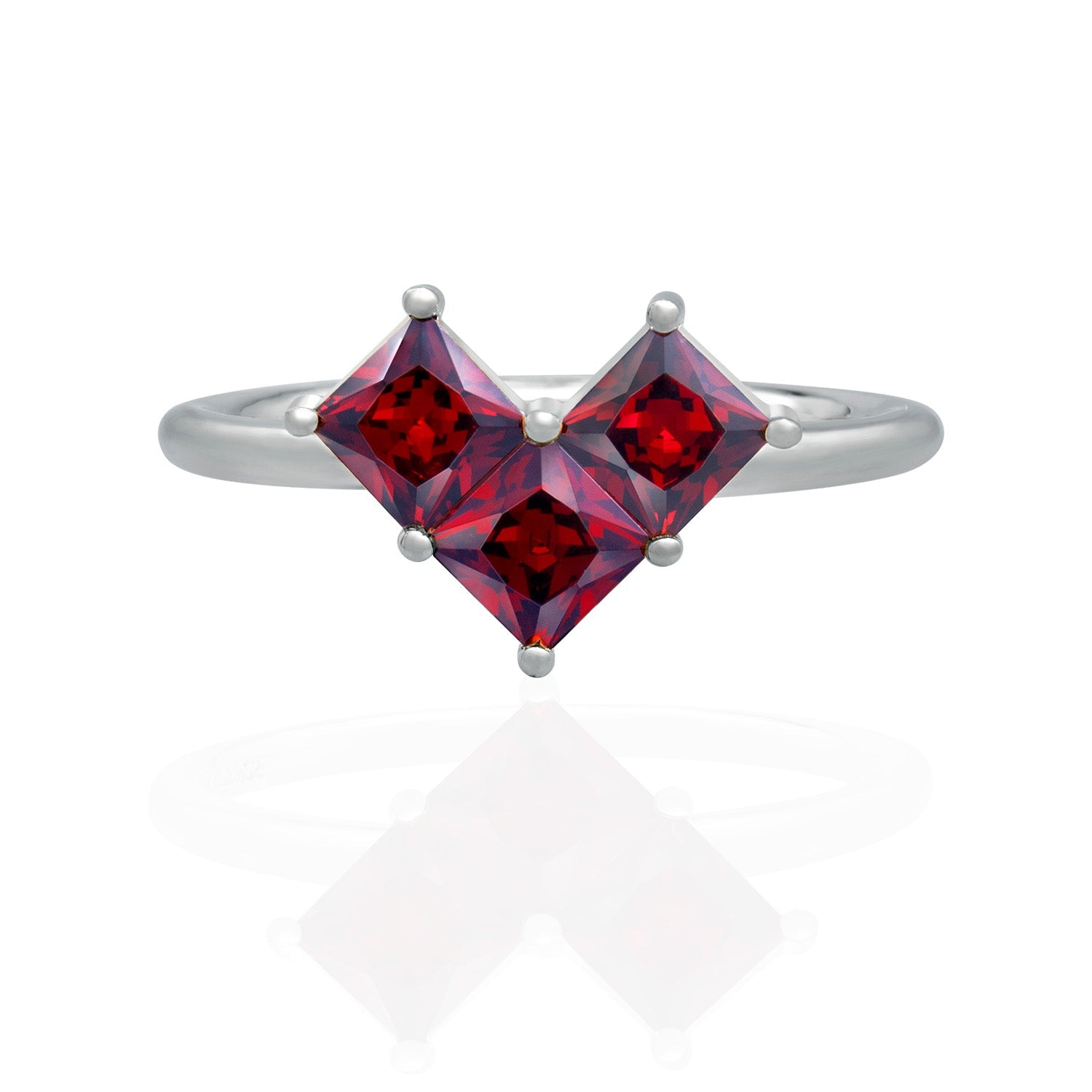 Red 3-Stone Bling Heart Ring