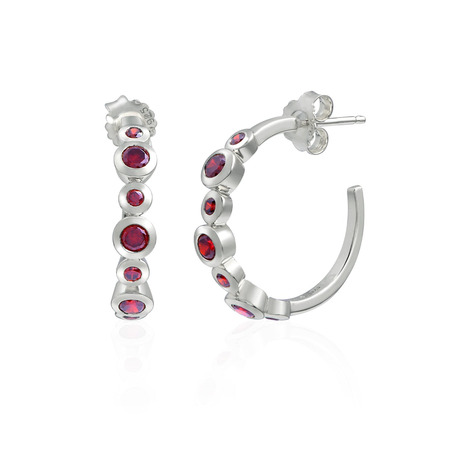 Red Stone Station Hoop Earrings