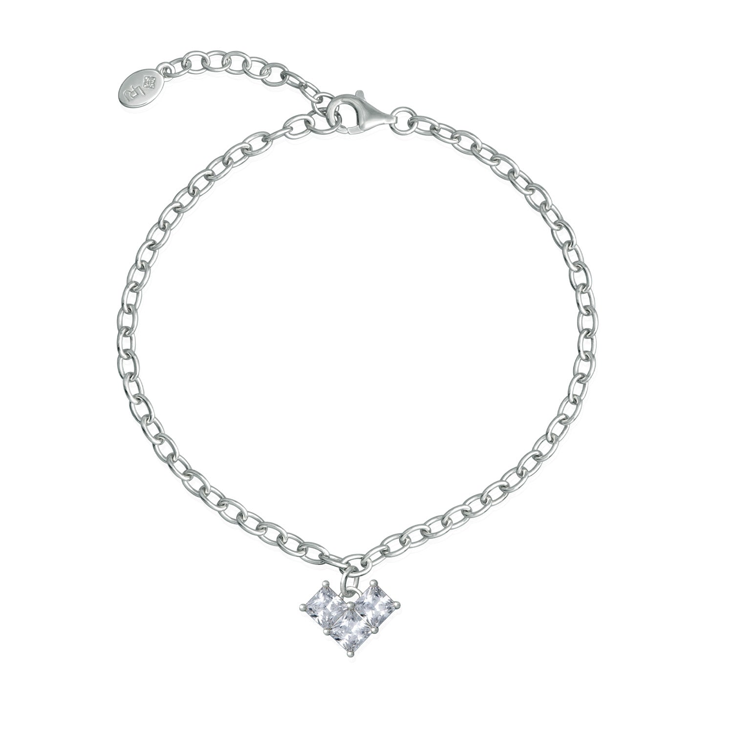 White 3 Stone Bling Heart Bracelet