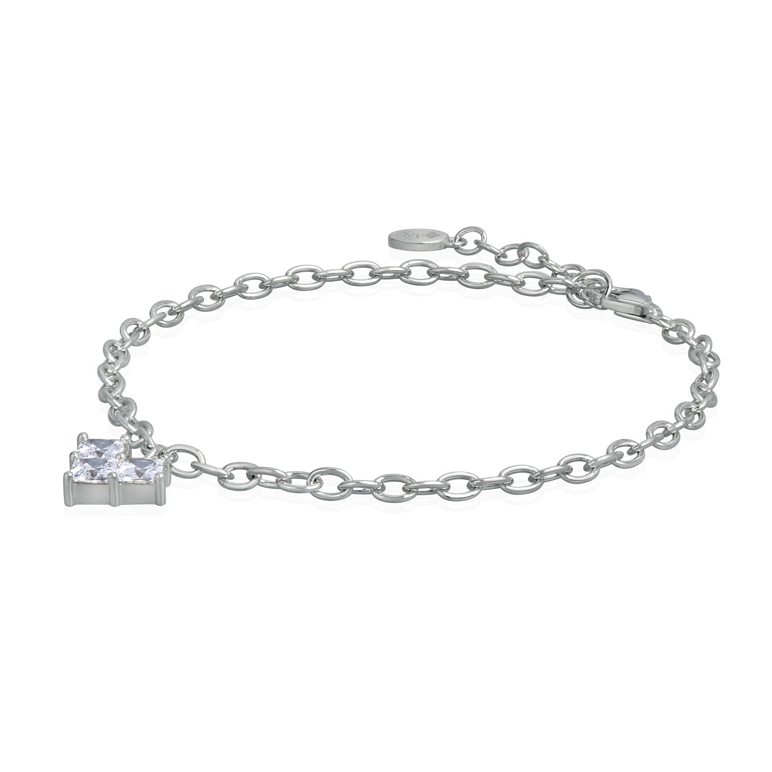 White 3 Stone Bling Heart Bracelet