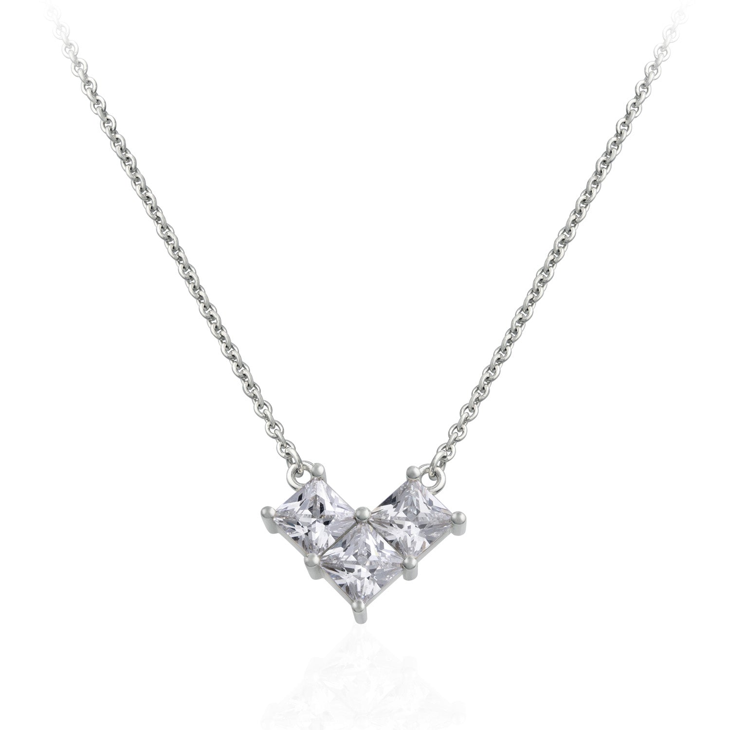 White 3-Stone Bling Heart Necklace